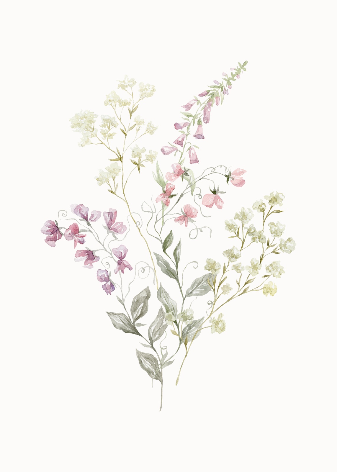 Delicate Floral Meadow Watercolor Wall Art