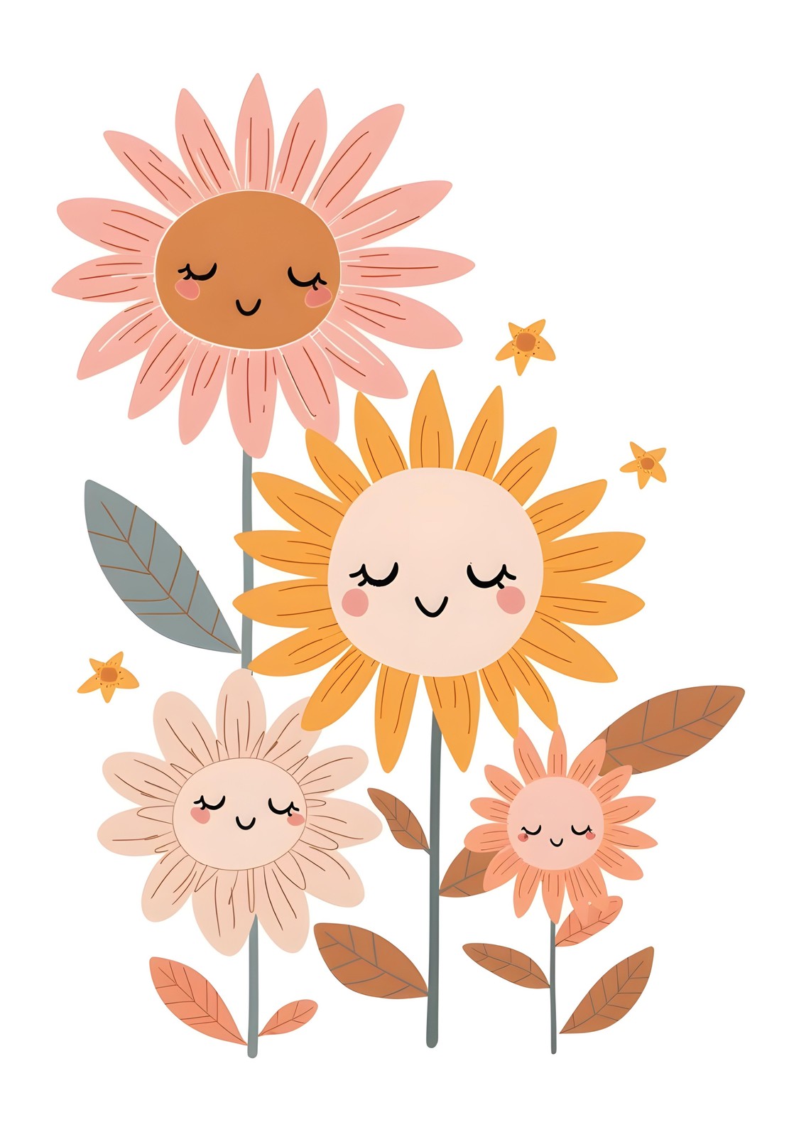 Boho Smiling Flowers Art Wall Art