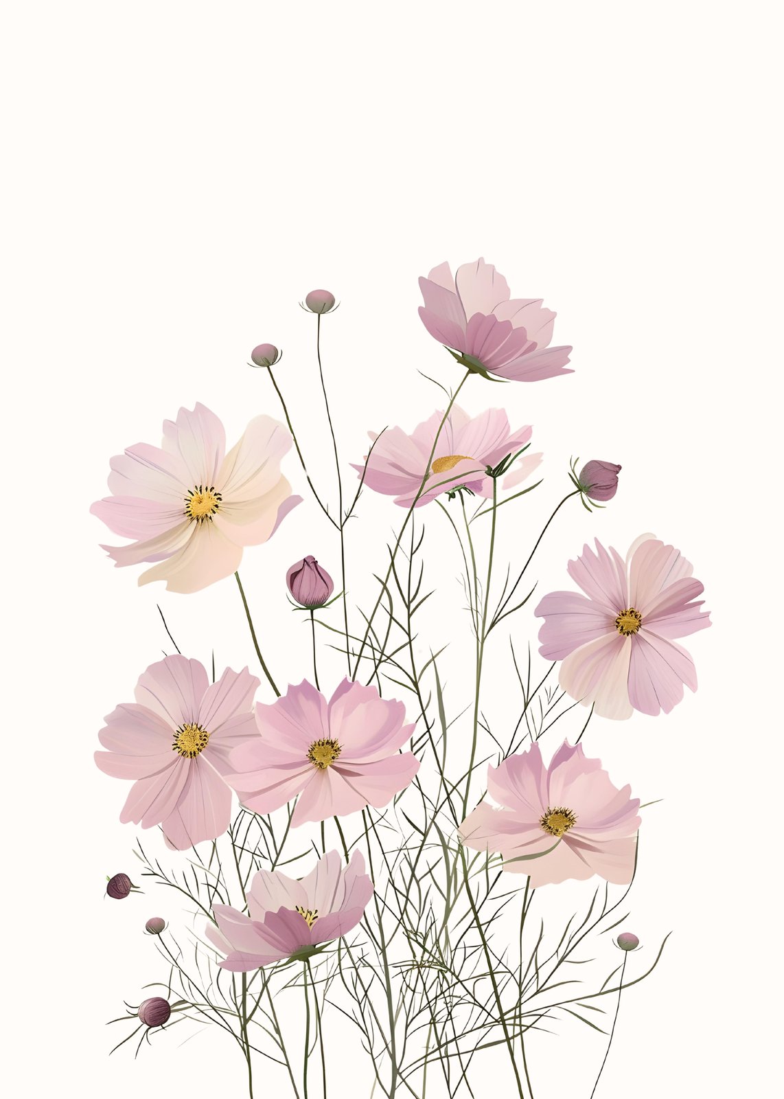 Soft Pink Cosmos Floral Wall Art