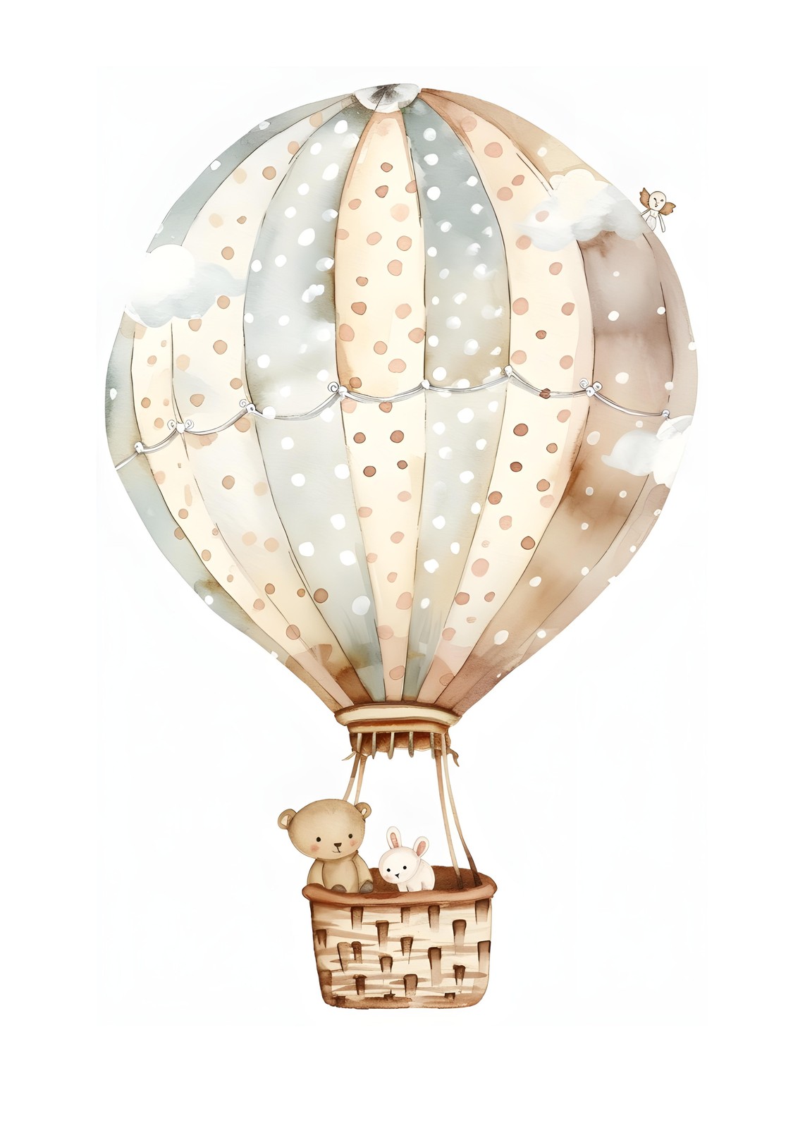 Whimsical Bear & Bunny Hot Air Balloon Wall Art