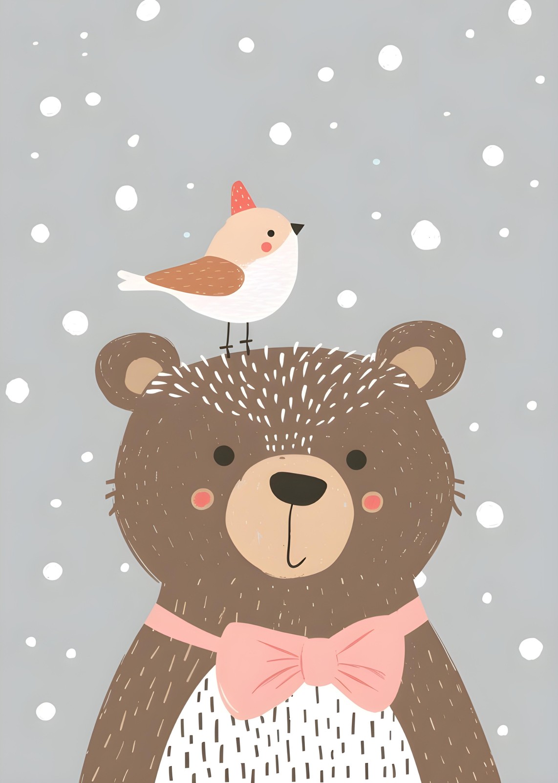 Cute Bear & Bird Winter Scene Wall Art