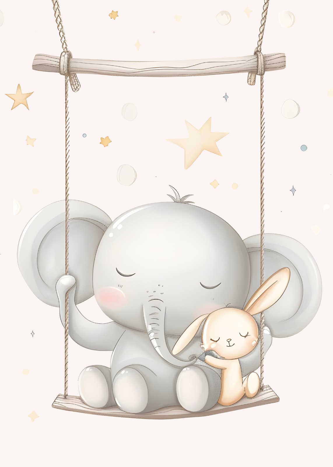 Sweet Elephant & Bunny Swing Wall Art