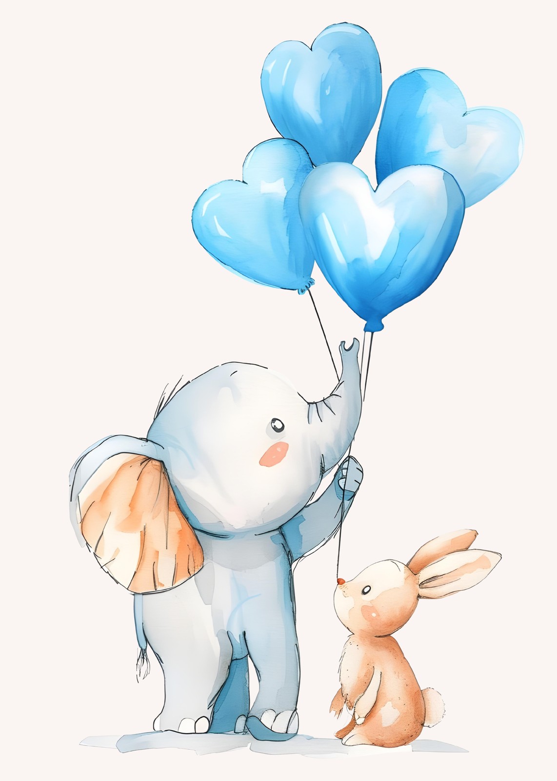 Adorable Elephant & Bunny Heart Balloons Wall Art