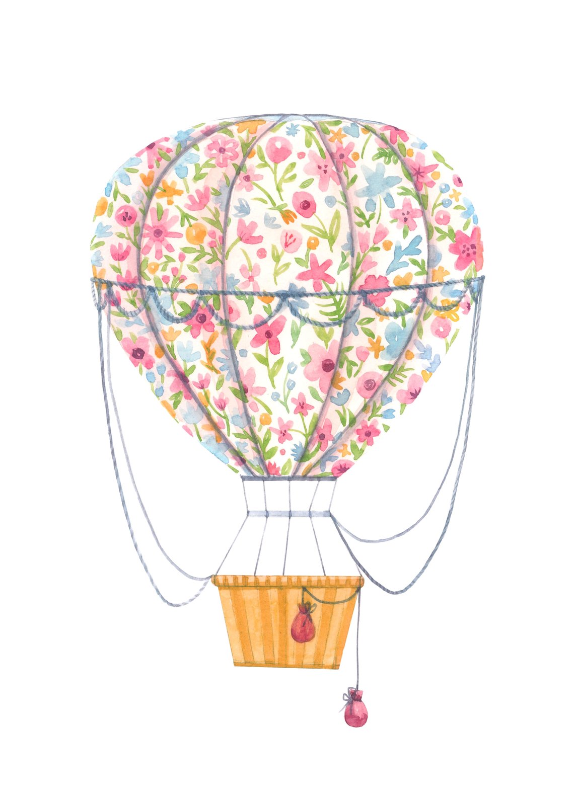Floral Hot Air Balloon Adventure Wall Art