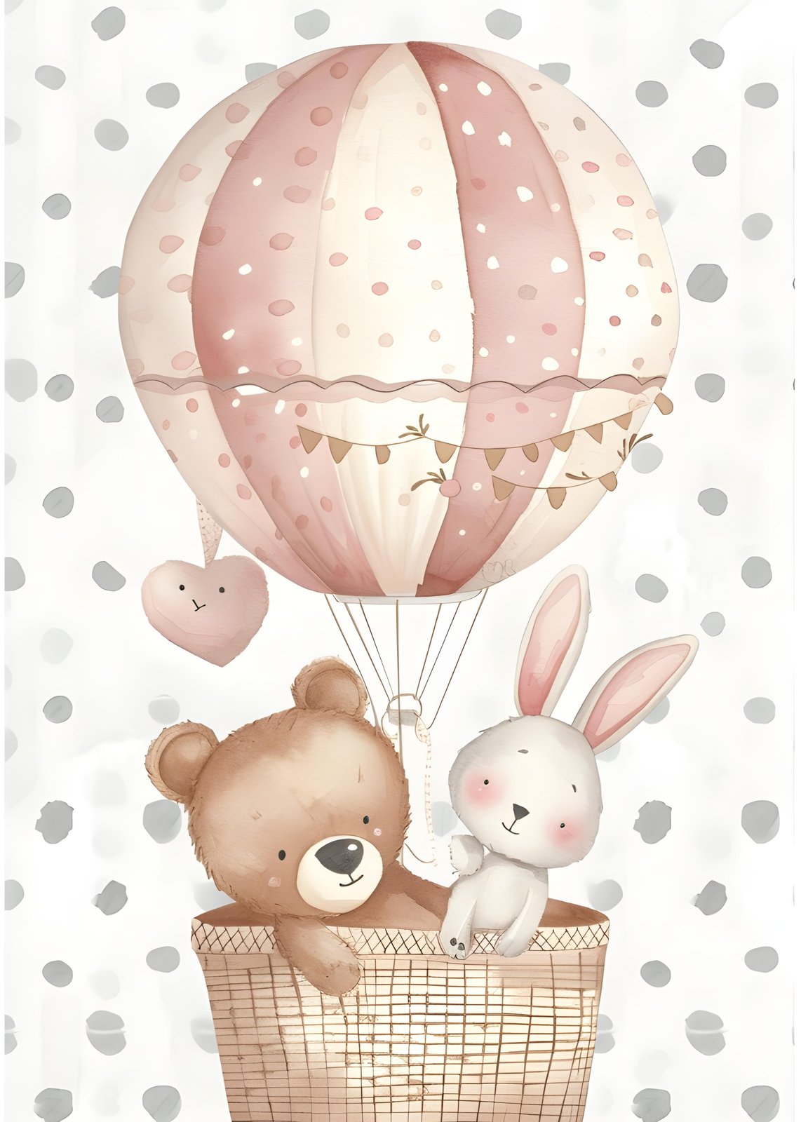 Sweet Adventure Bear & Bunny Hot Air Balloon Wall Art