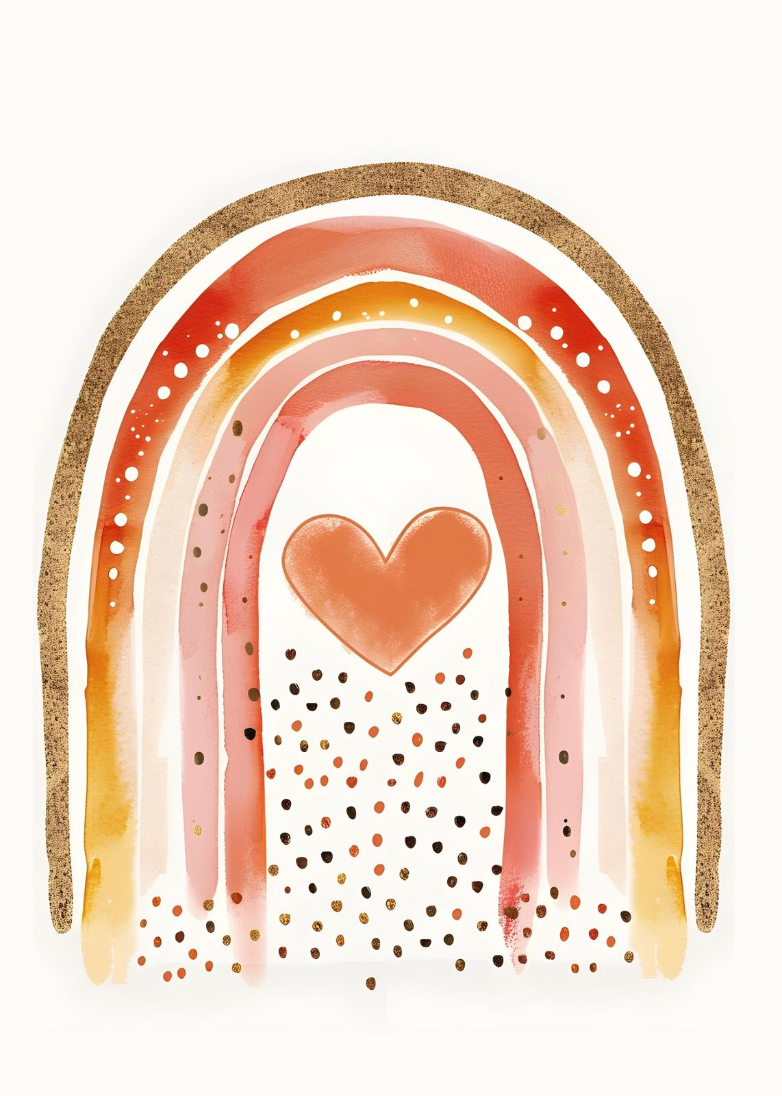 Boho Rainbow Heart Gold Accent Wall Art