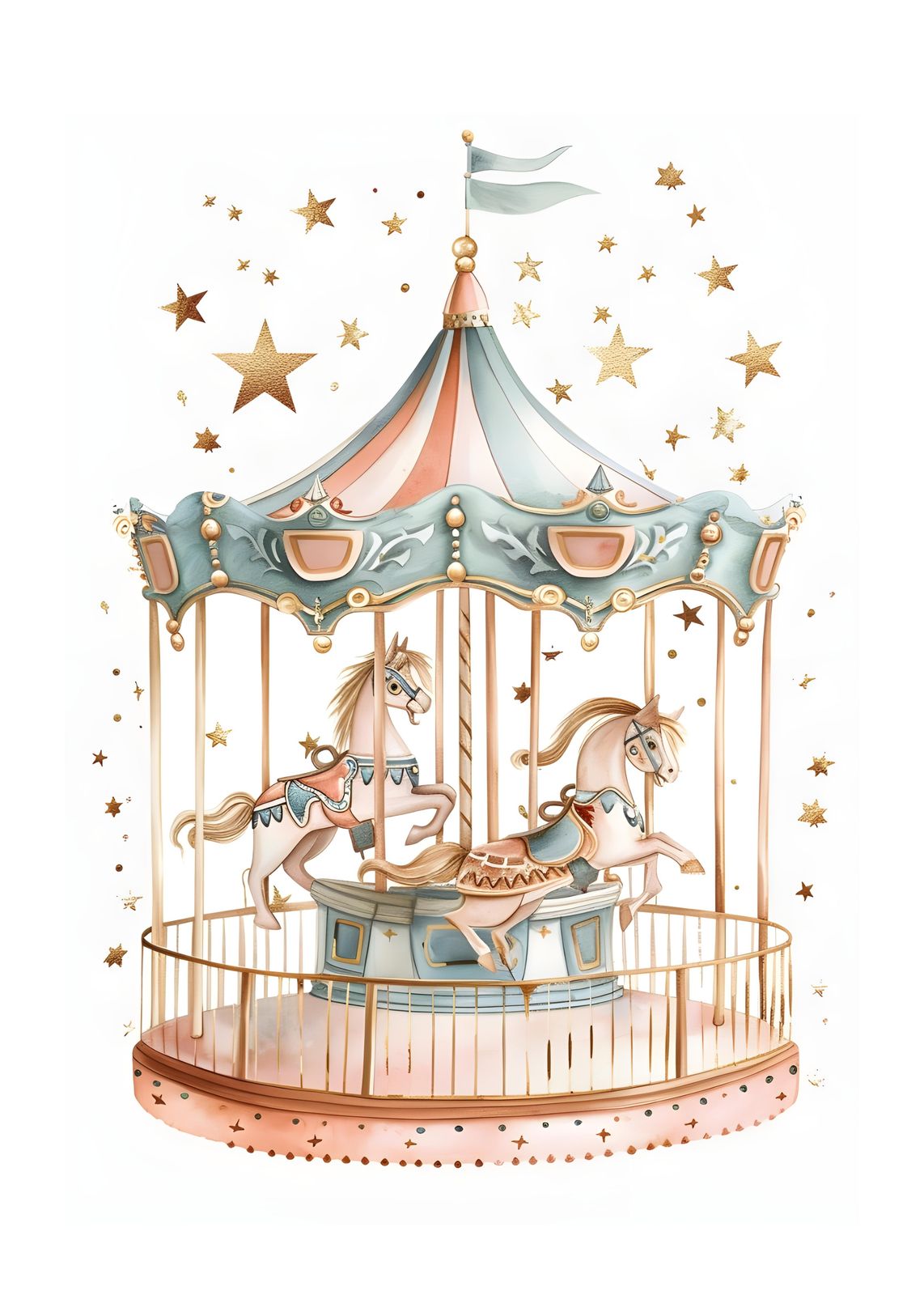 Whimsical Carousel Horses & Stars Wall Art