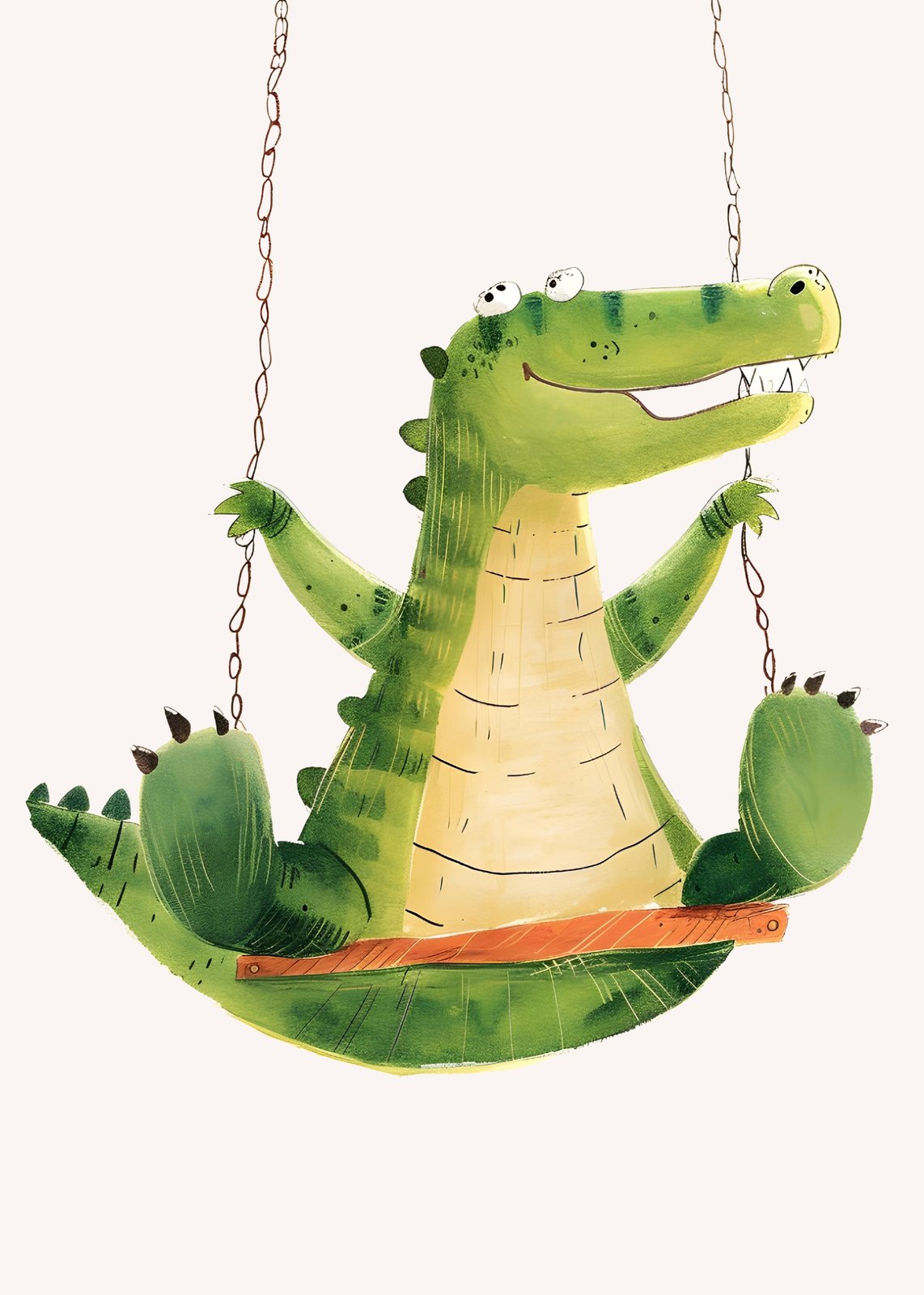 Whimsical Alligator Swinging Fun Wall Art