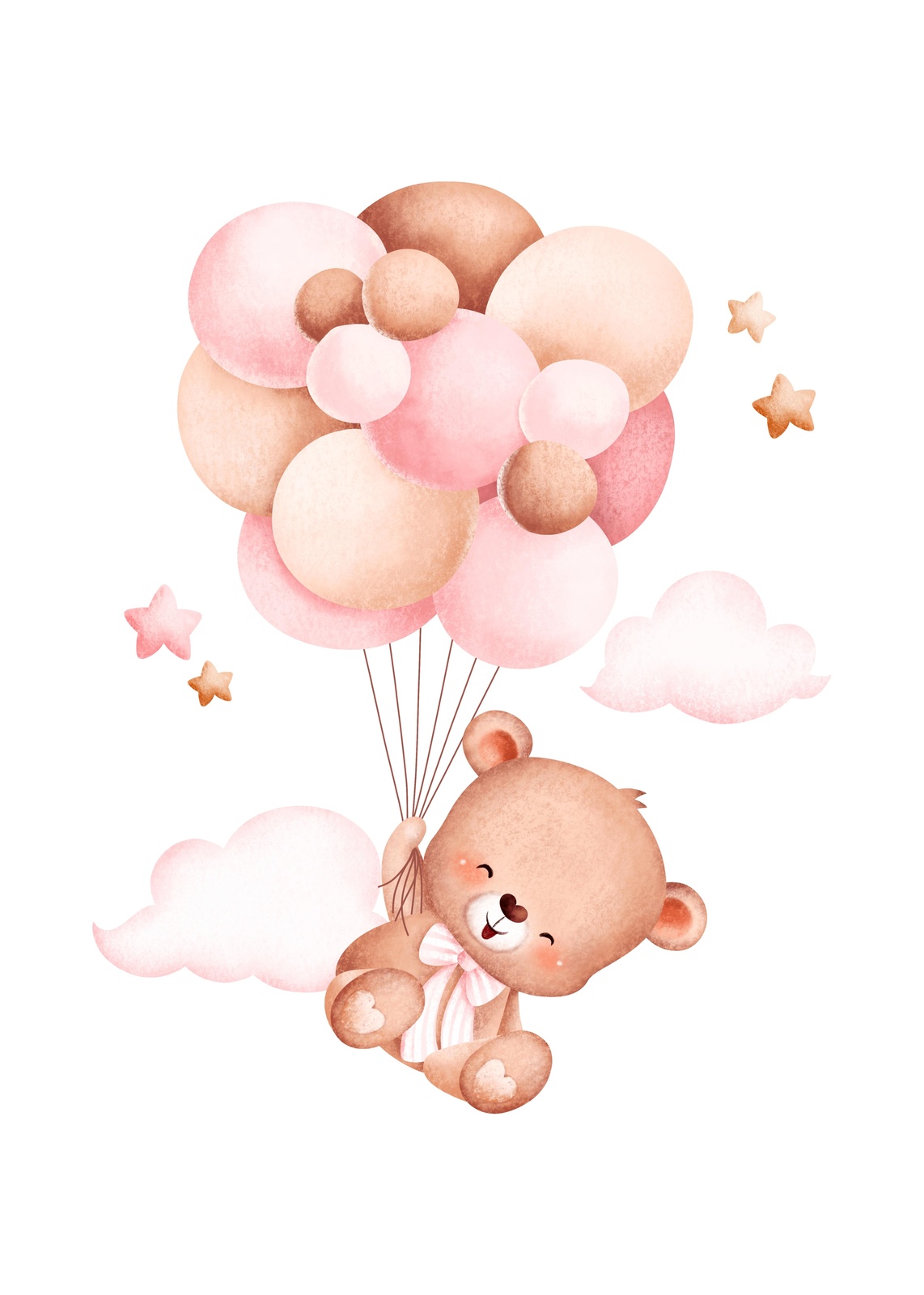 Cute Teddy Bear Balloon Adventure Wall Art