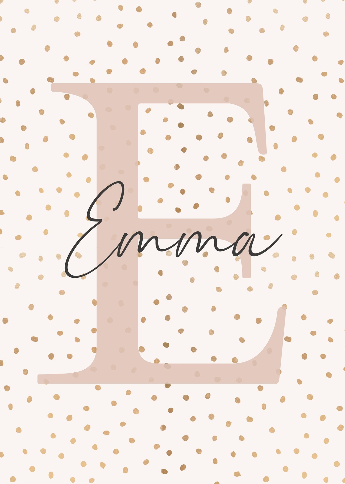Personalized "Emma" Gold Dot Letter E Wall Art
