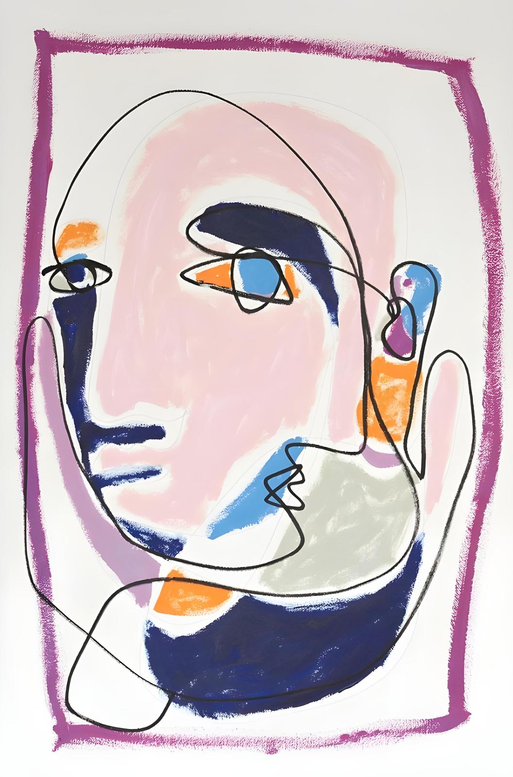 Abstract Face Line Art Wall Art - Modern Wall Art