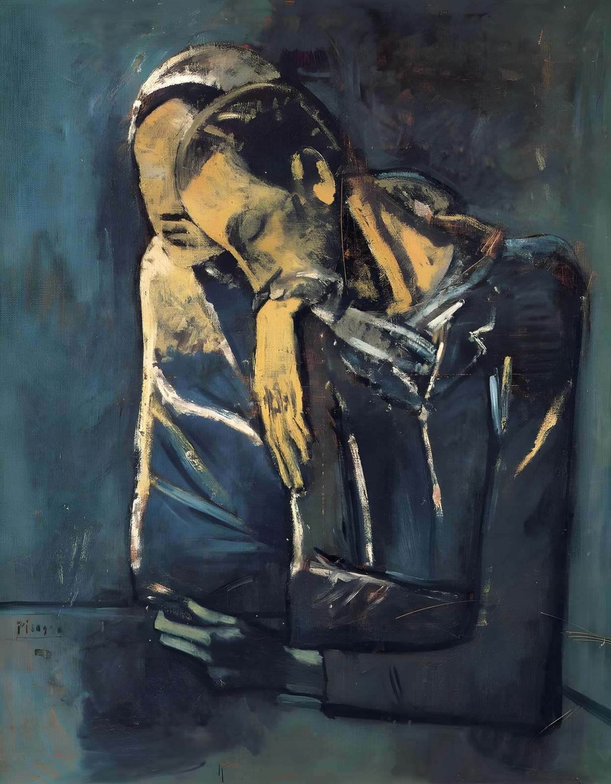Emotional Embrace Blue Vintage Figures Wall Art