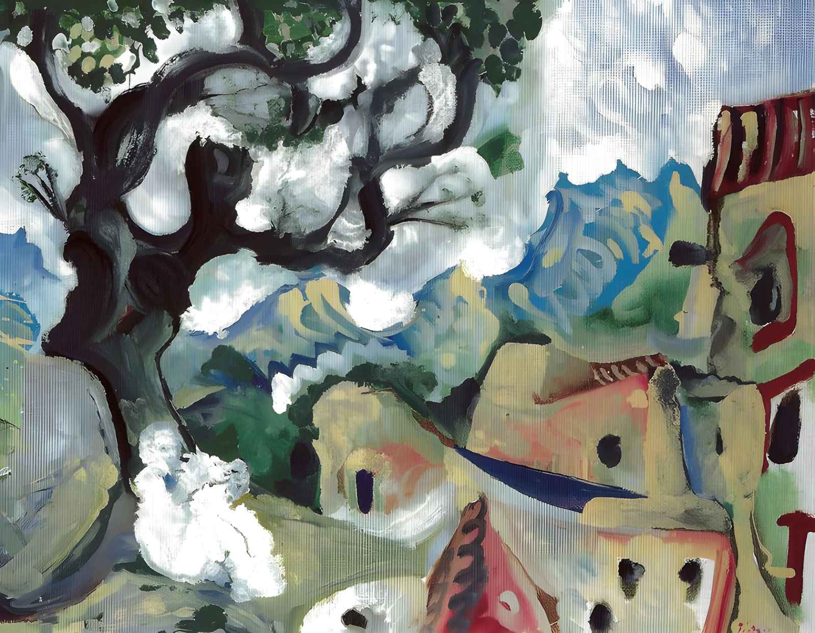 Abstract Tree Village Landscape Wall Art