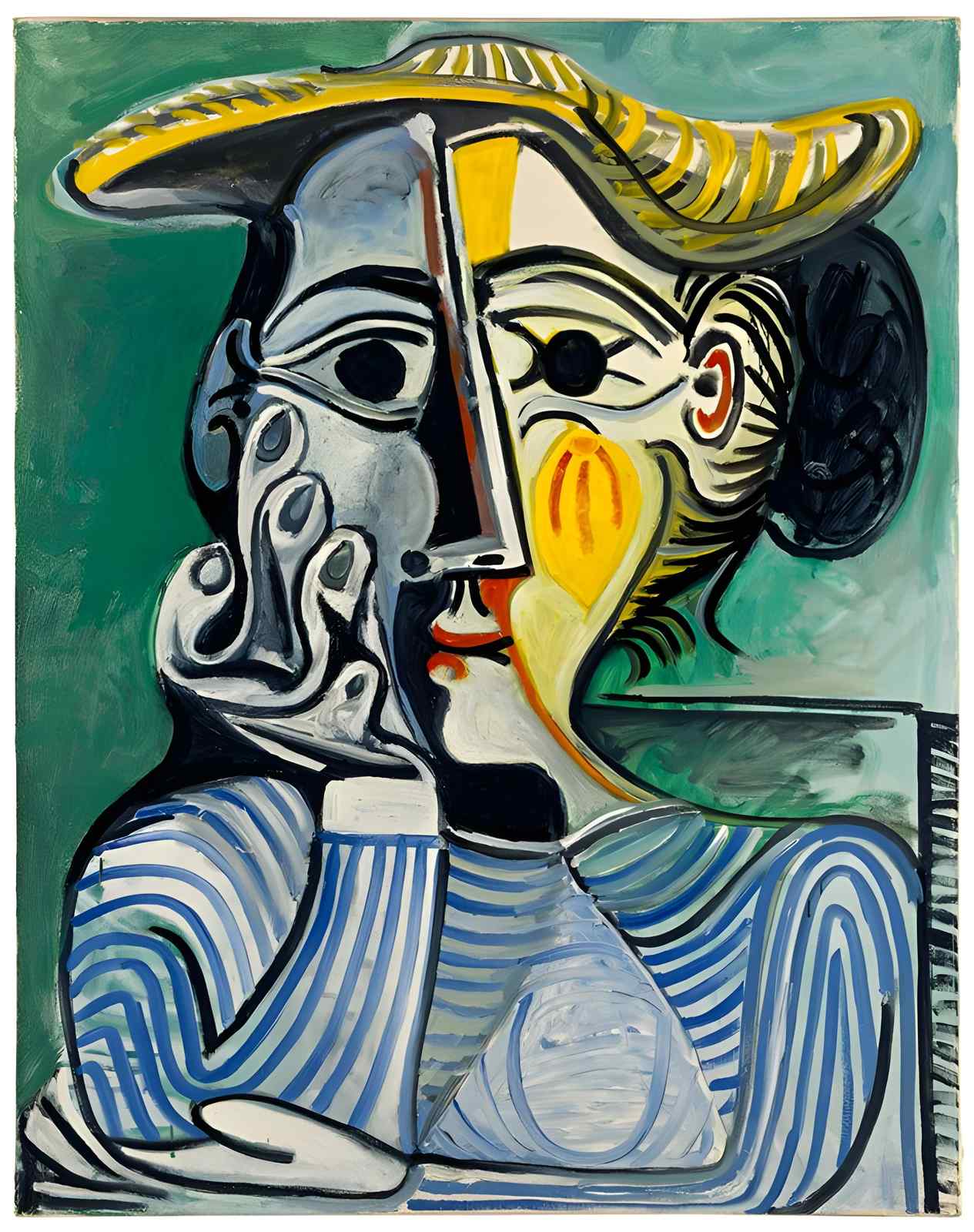 Cubist Portrait Blue Stripes Wall Art