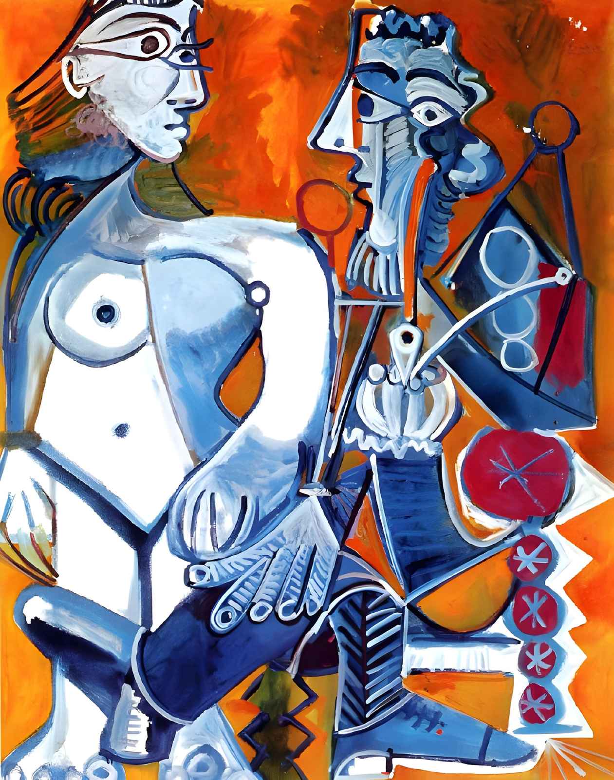 Modern Abstract Figures Blue & Orange Wall Art