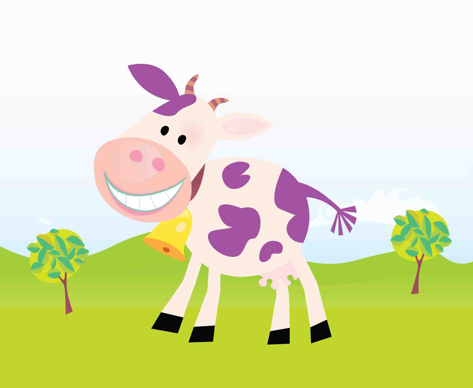 Happy Purple Cow Farm Scene Wall Art