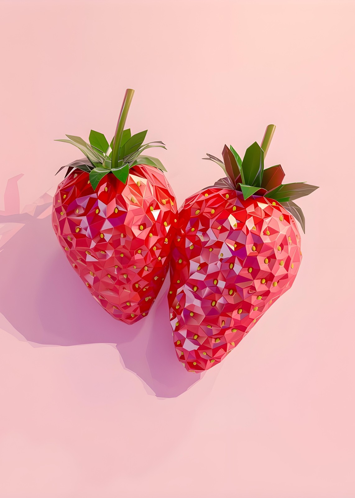 Vibrant Low Poly Strawberry Duo Wall Art
