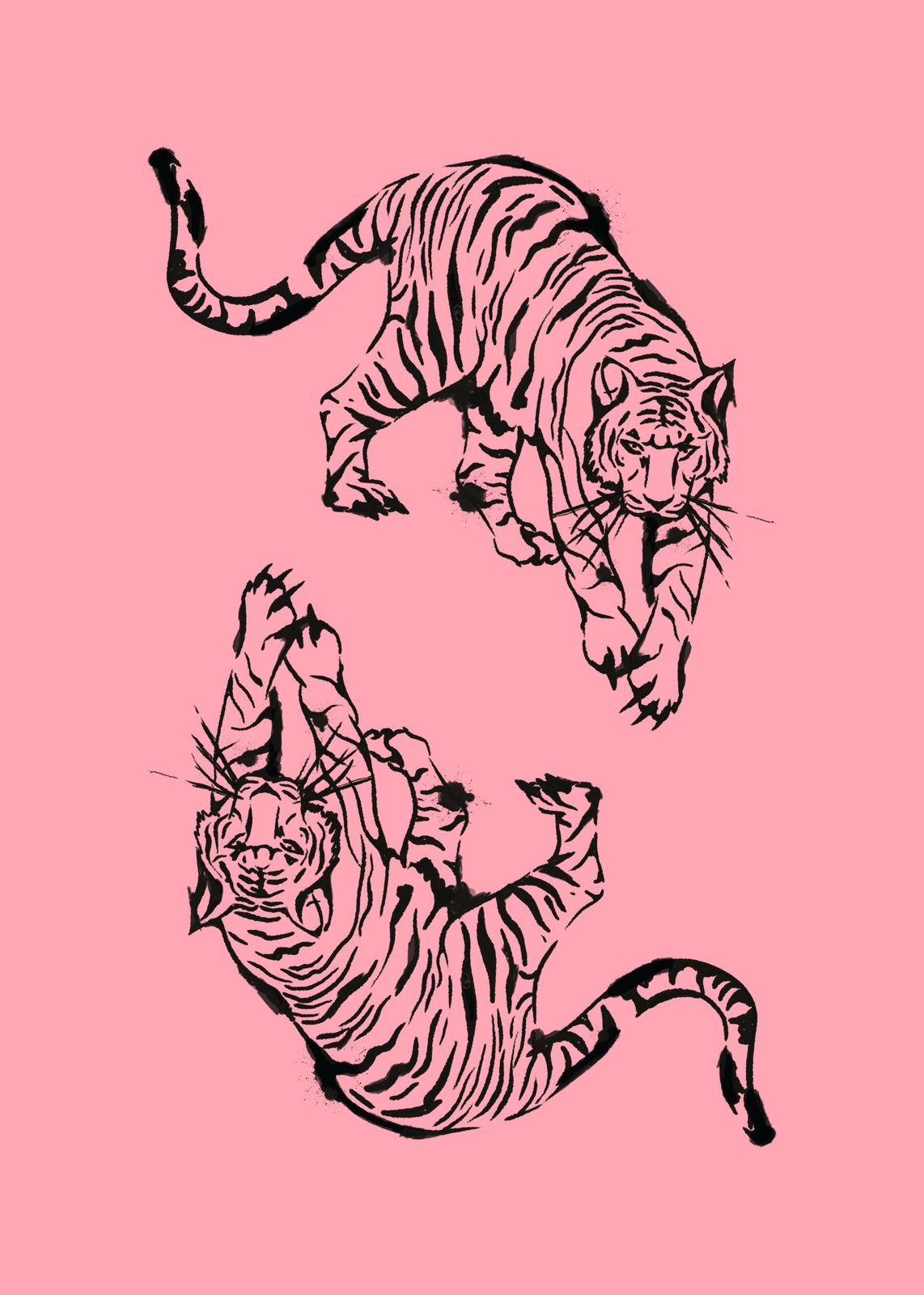 Dynamic Tiger Duo Black & Pink Wall Art