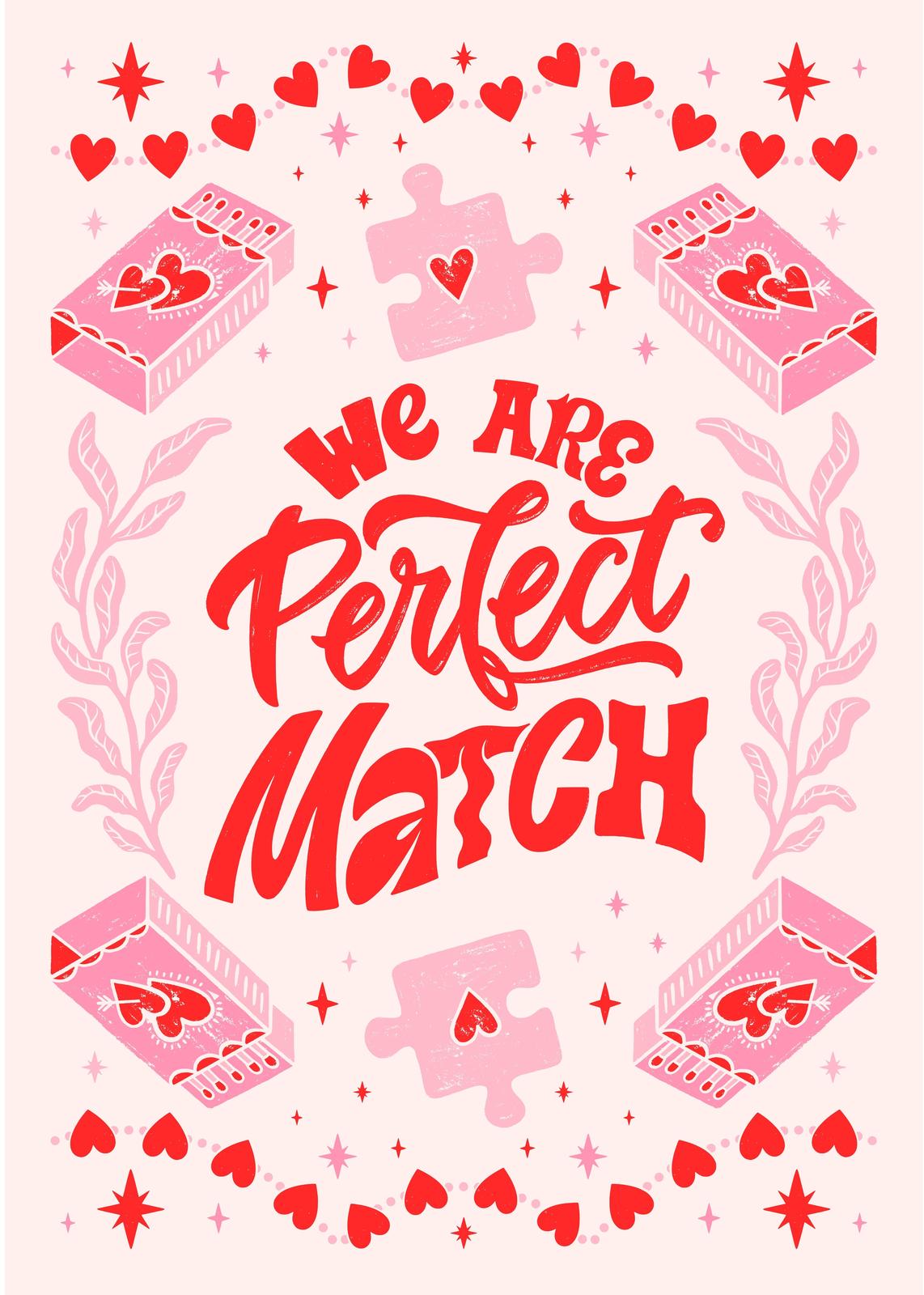 Perfect Match Couple Love Red Heart Wall Art