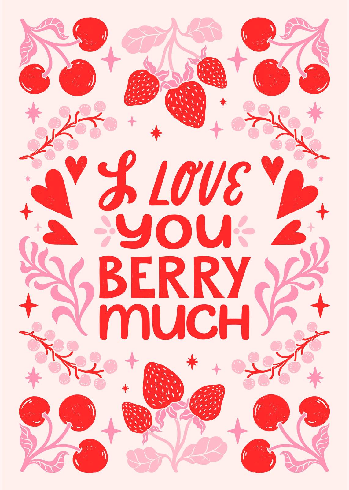 Love You Berry Much Sweet Cherry Strawberry Wall Art
