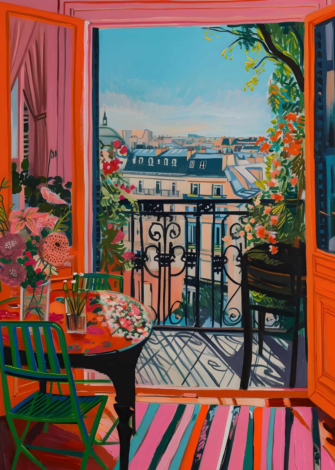 Vibrant Parisian Balcony Wall Art