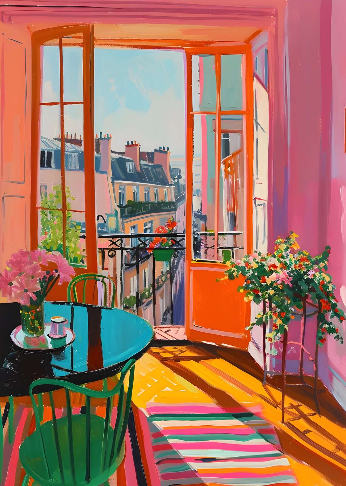 Vibrant Paris Balcony Abstract Wall Art