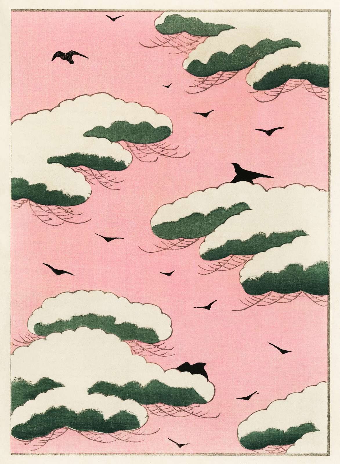 Snowy Clouds & Birds Sky Wall Art