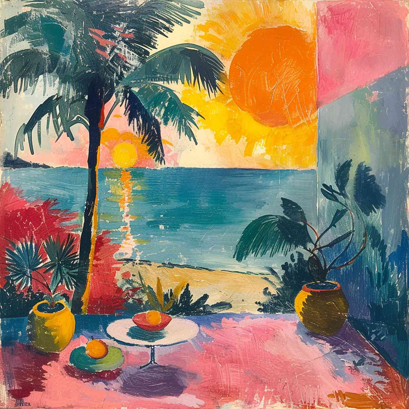 Vibrant Tropical Sunset Palm Wall Art