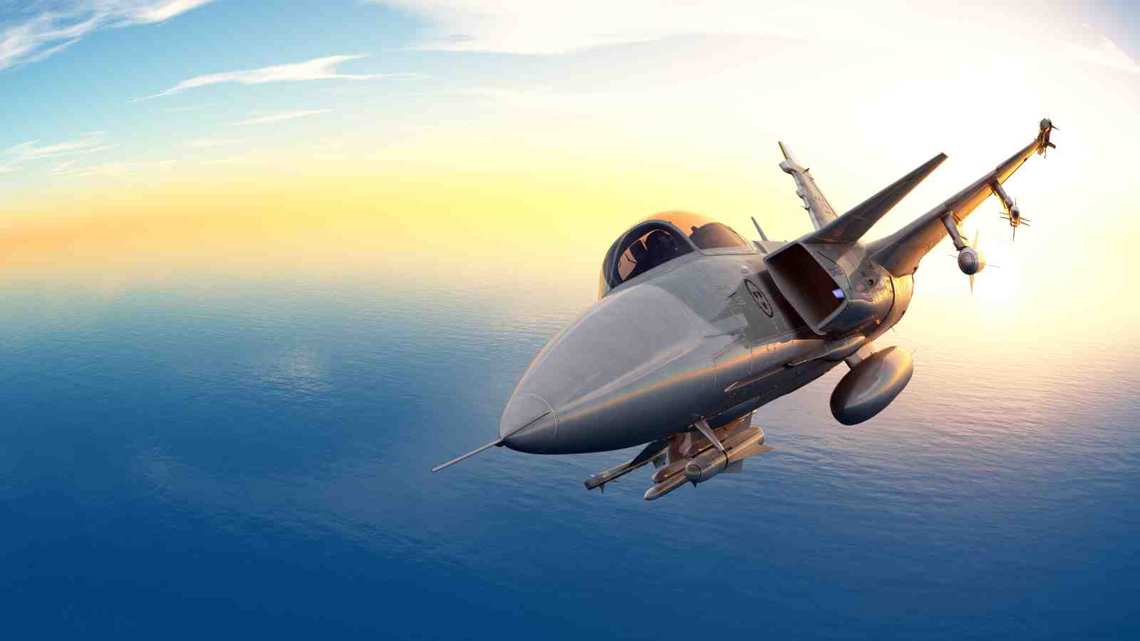 Fighter Jet Sunset Ocean Wall Art