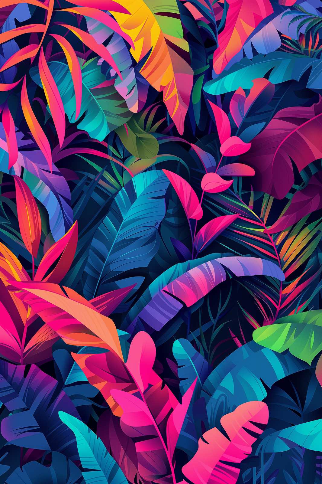Vibrant Tropical Leaves Neon Aura Wall Art