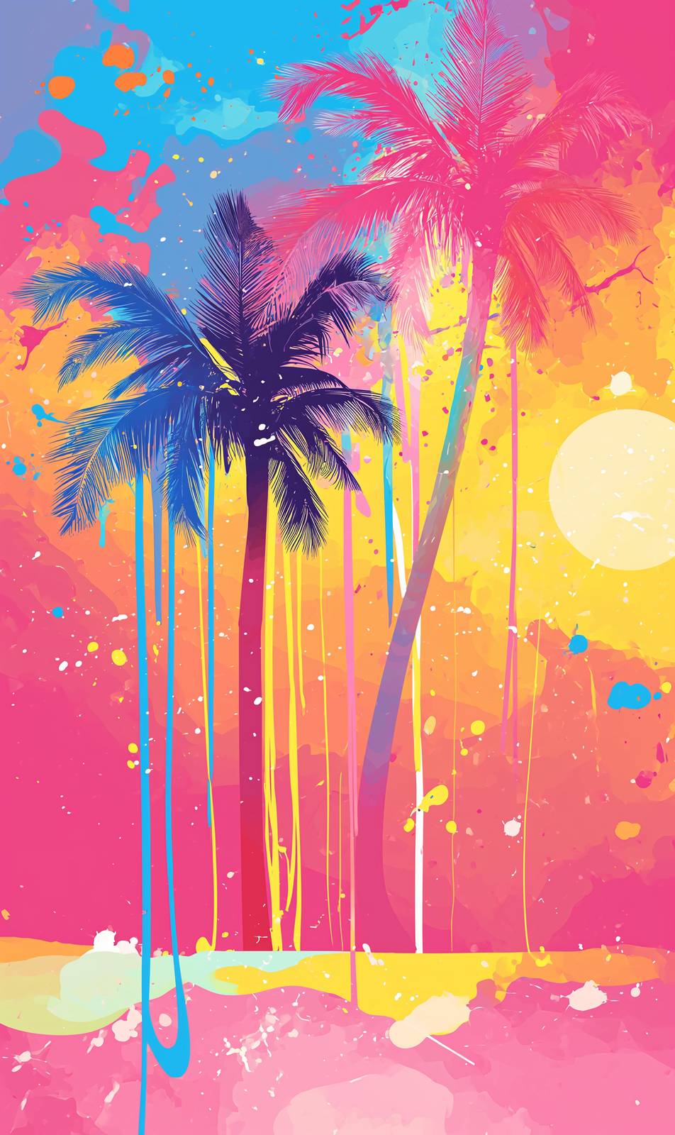 Vibrant Tropical Sunset Palm Trees Wall Art