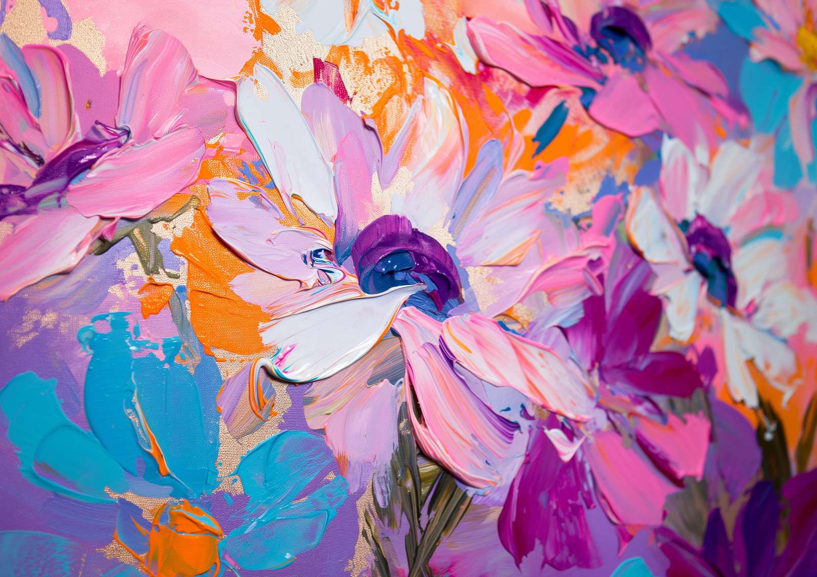 Vibrant Floral Textured Impasto Wall Art