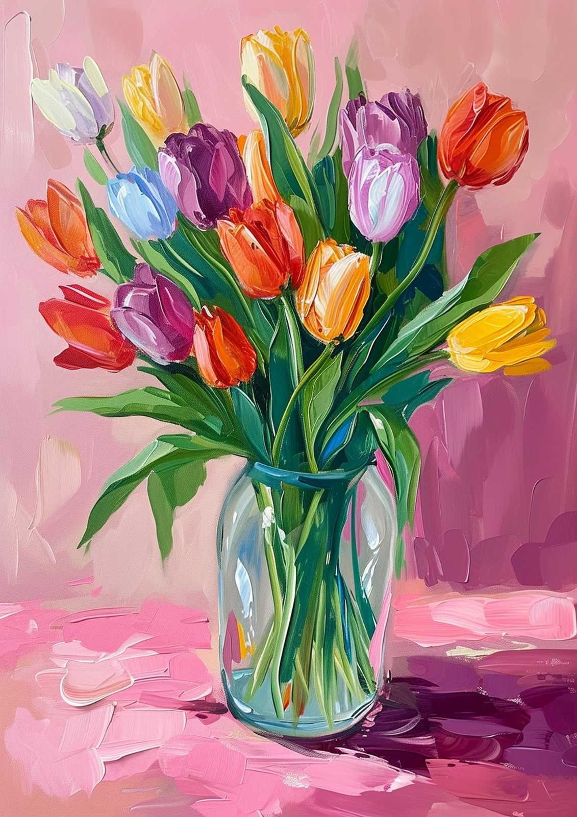 Vibrant Tulip Bouquet Oil Painting Wall Art