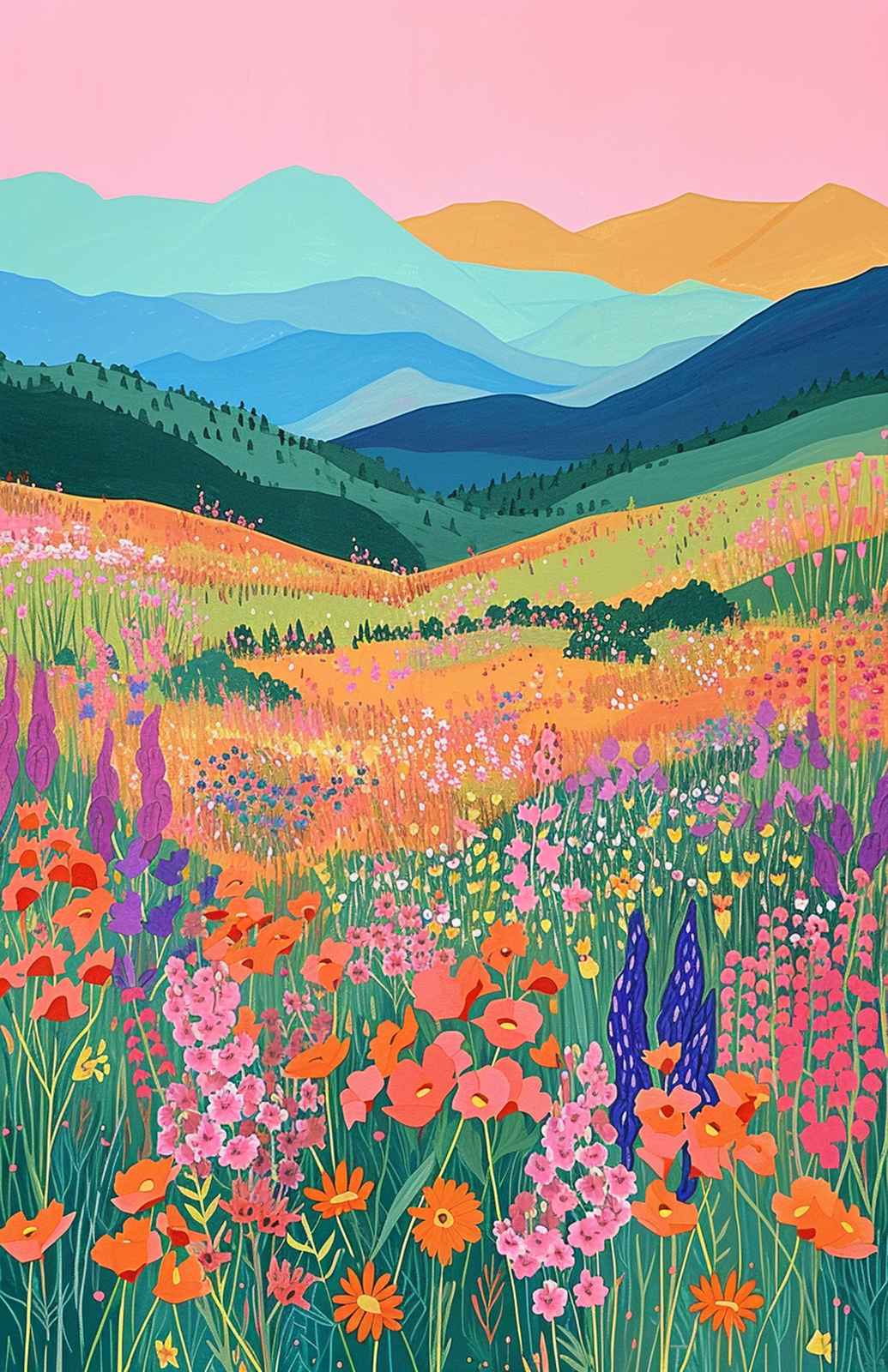 Vibrant Meadow Landscape Wall Art