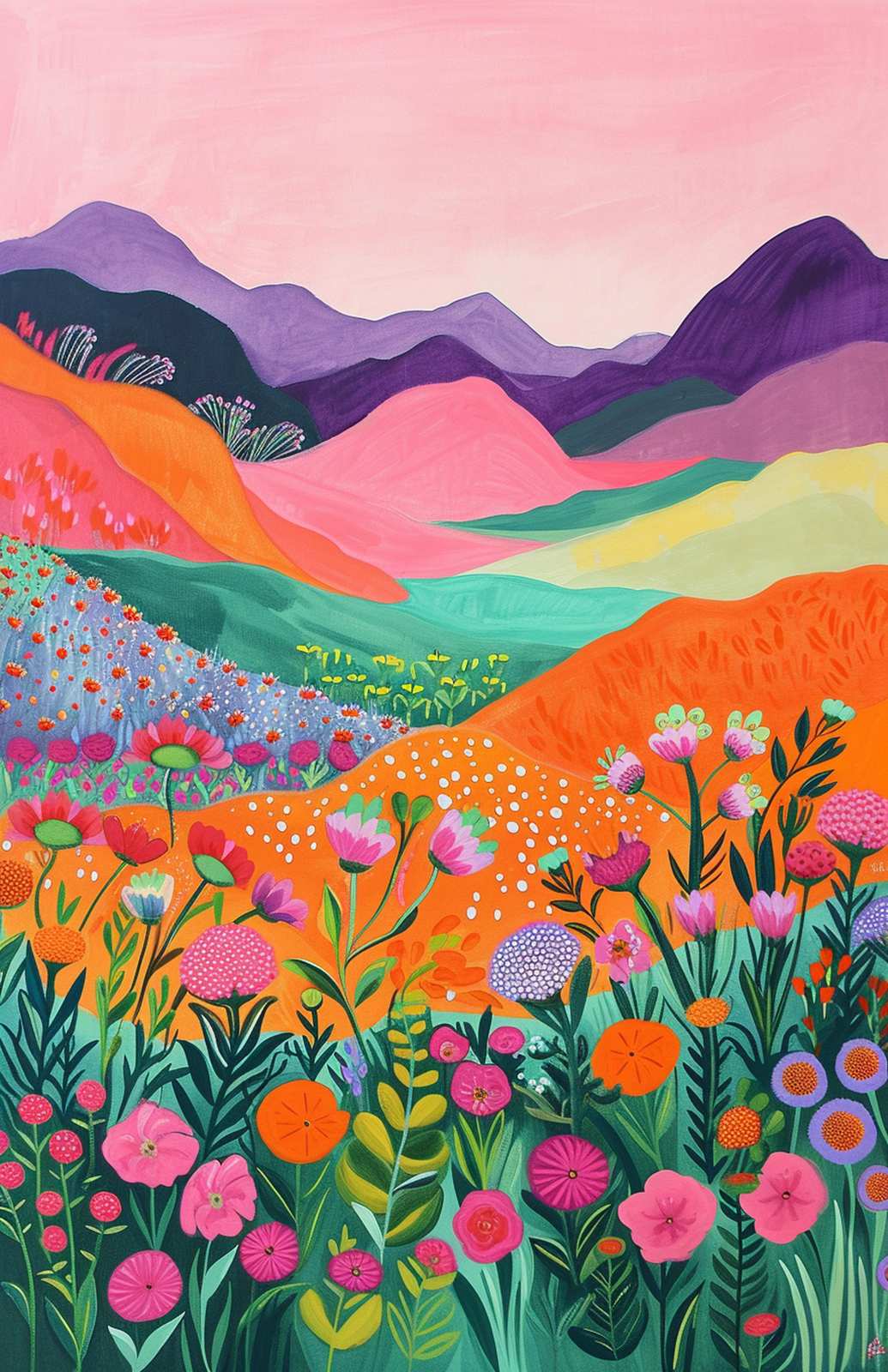 Vibrant Floral Landscape Wall Art - Boho Wall Art