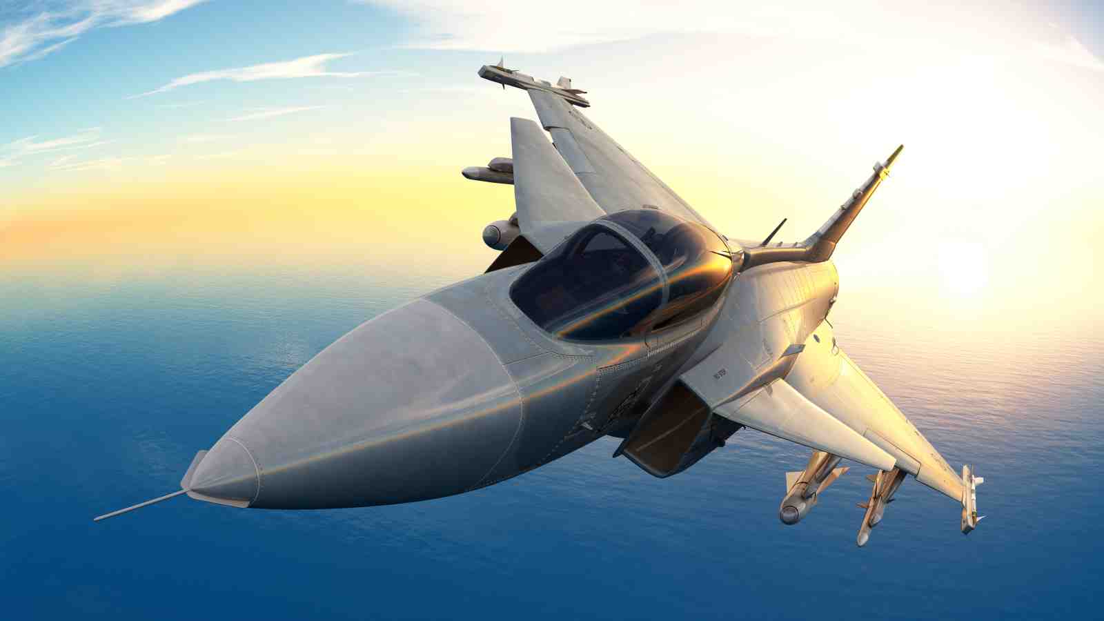 Modern Fighter Jet Over Ocean Wall Art