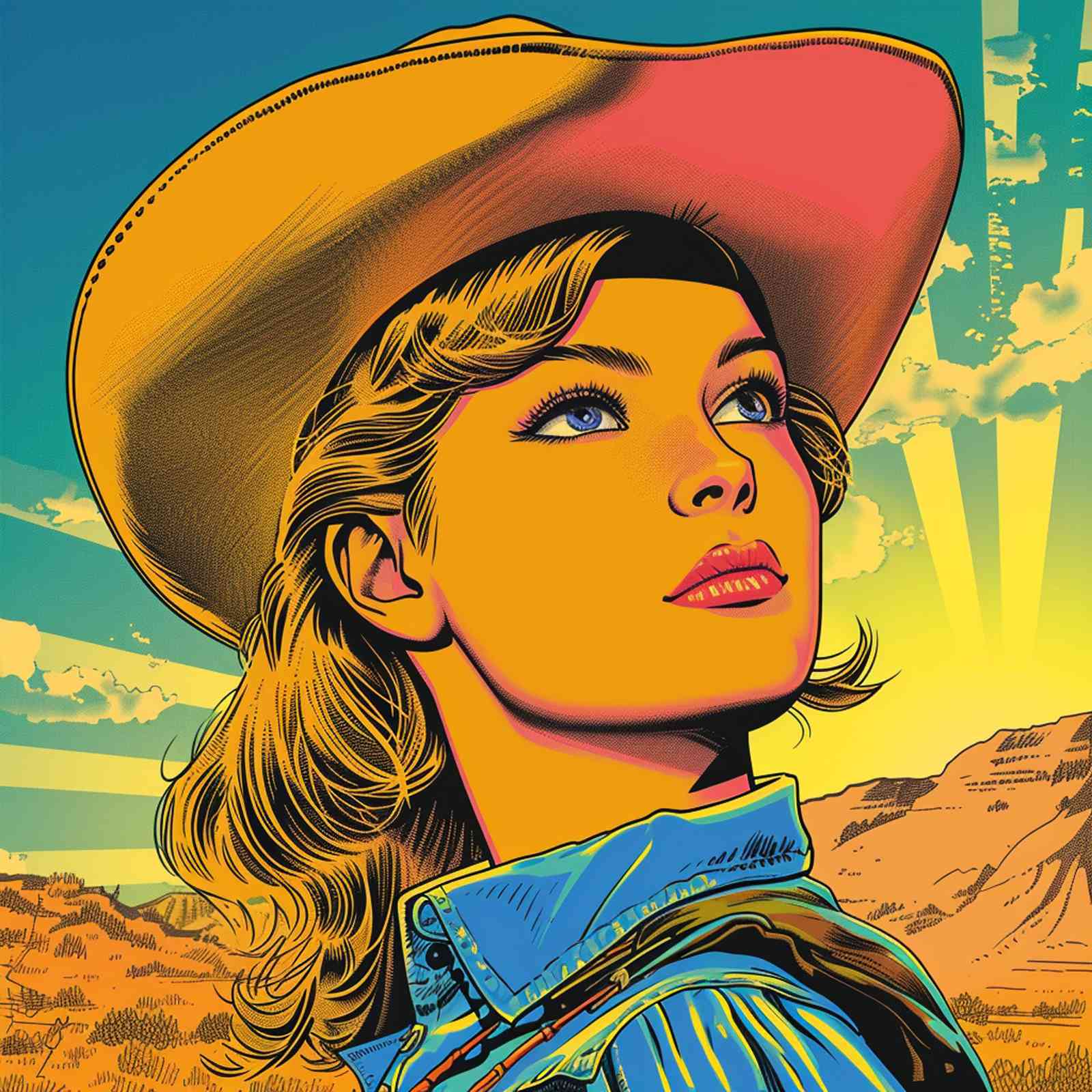 Retro Cowgirl Pop Art Wall Art