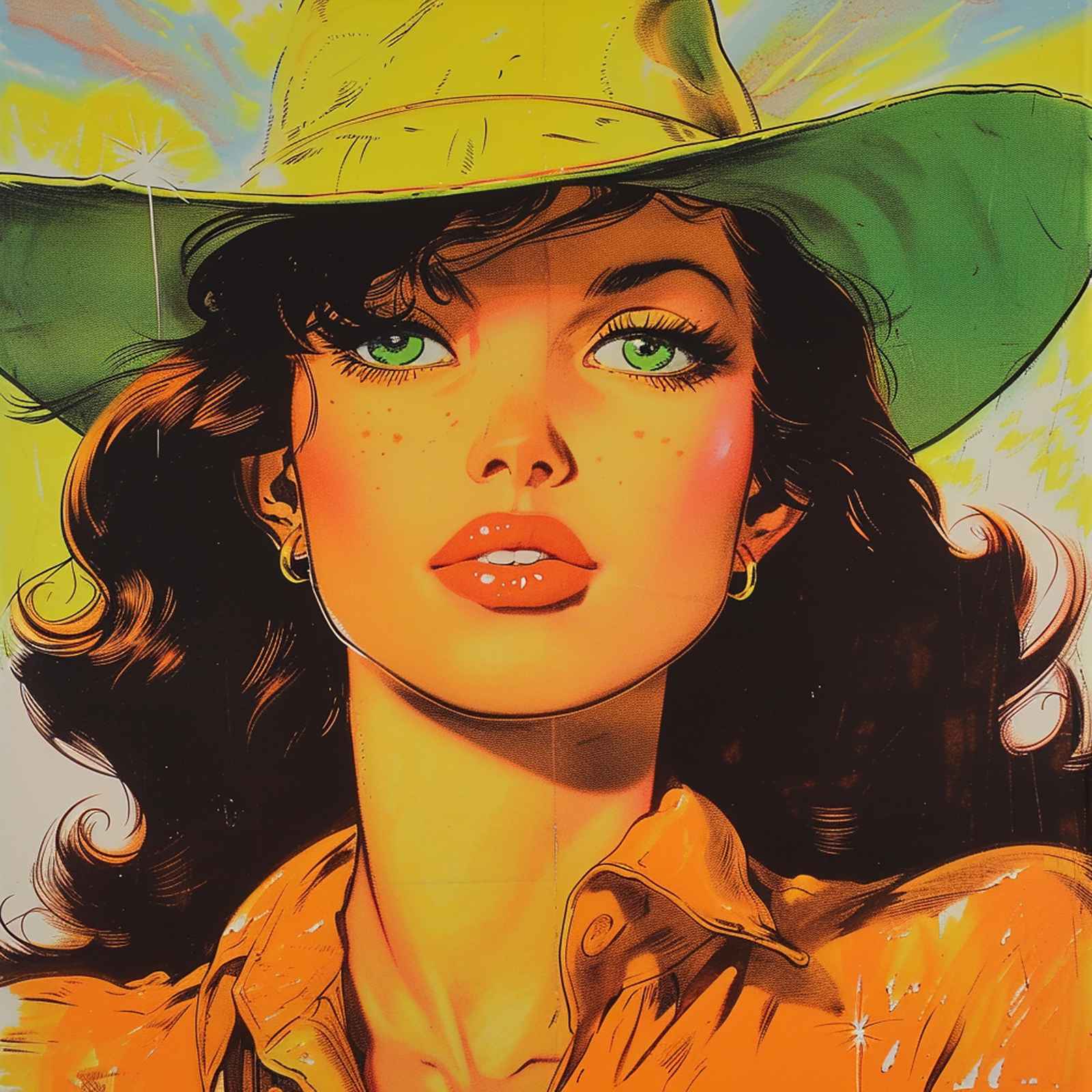 Retro Pin-Up Woman Green Hat Wall Art