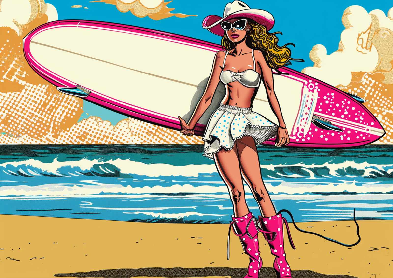 Retro Surfer Girl Beach Vibes Wall Art