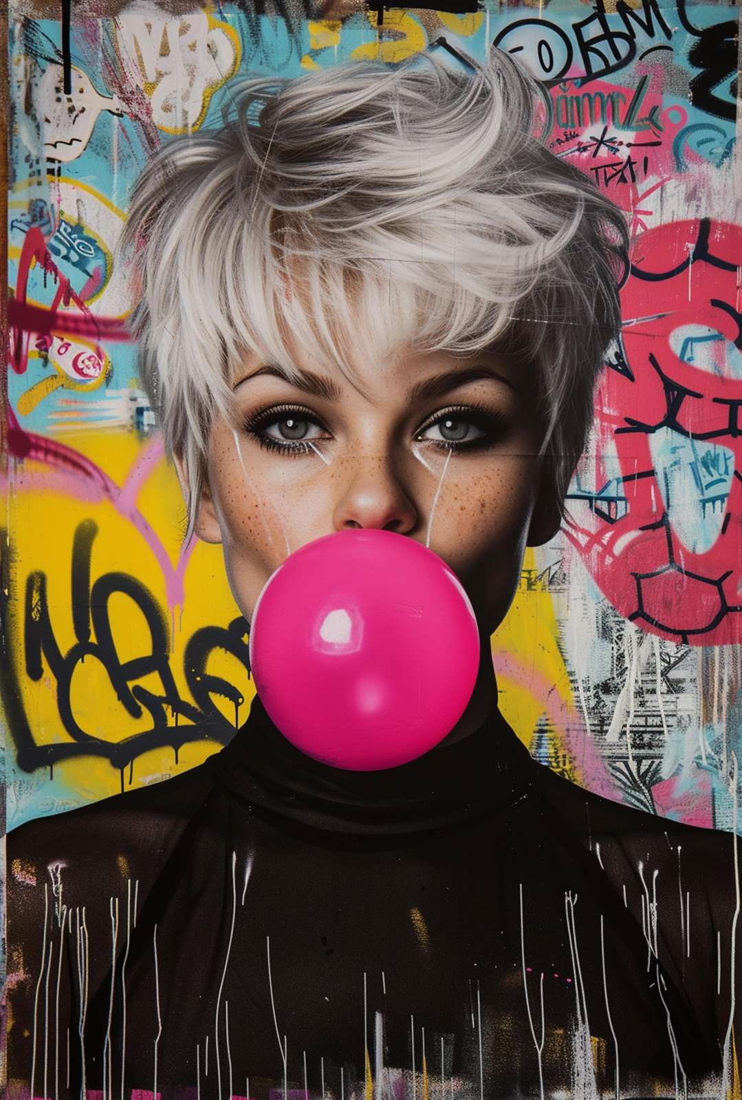 Urban Bubblegum Chic Woman Graffiti Wall Art