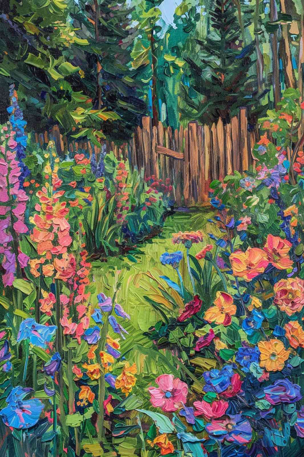 Vibrant Garden Pathway Oil Painting Wall Art