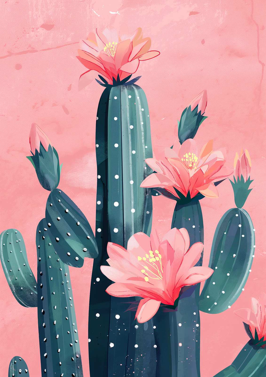 Blooming Desert Cactus Wall Art Wall Art