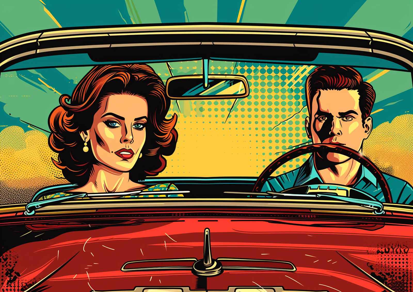 Retro Drive Couple Pop Art Wall Art