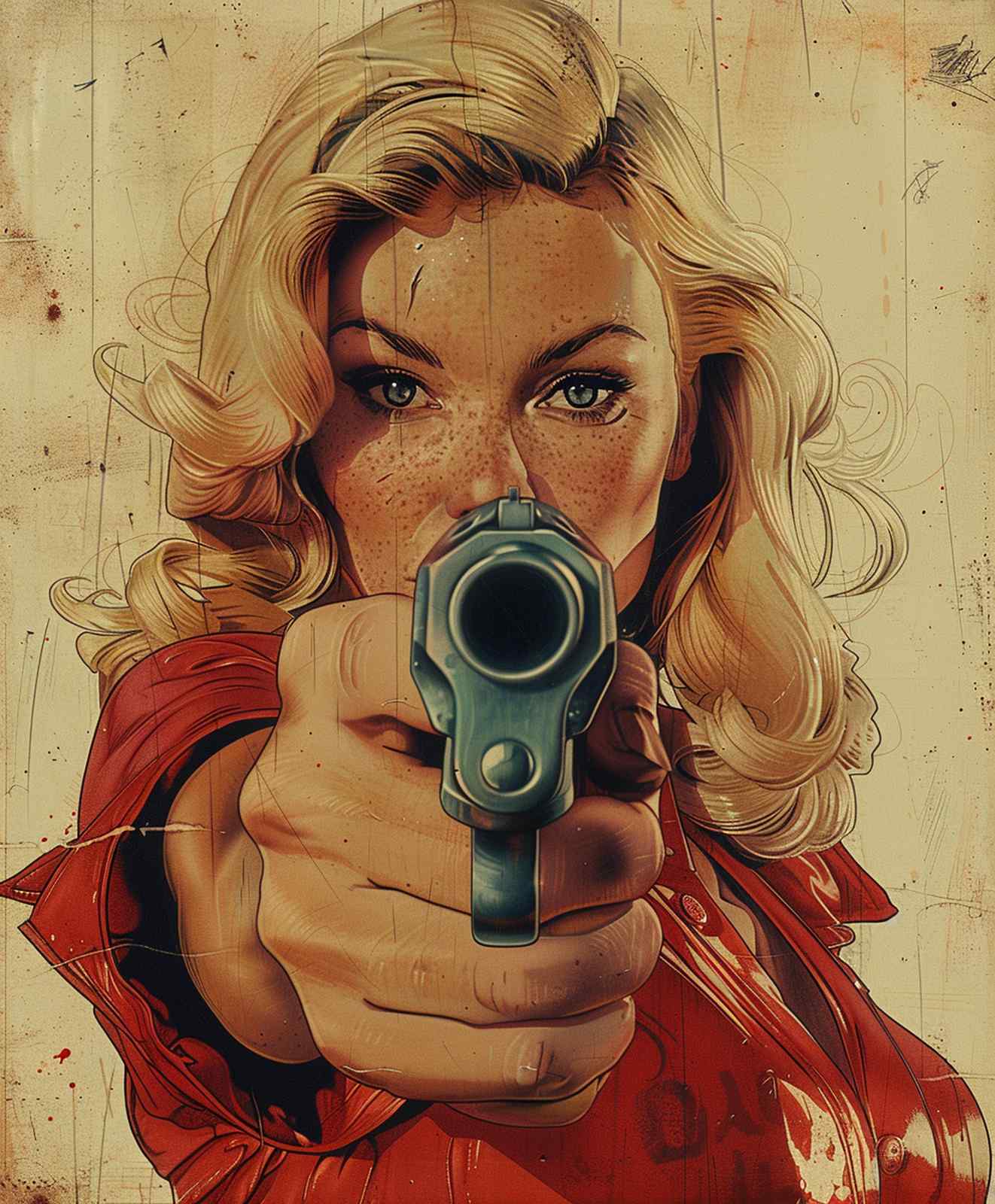 Retro Femme Fatale Gun Point Wall Art