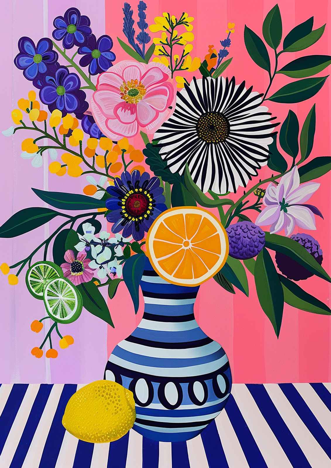 Vibrant Citrus & Bloom Still Life Wall Art