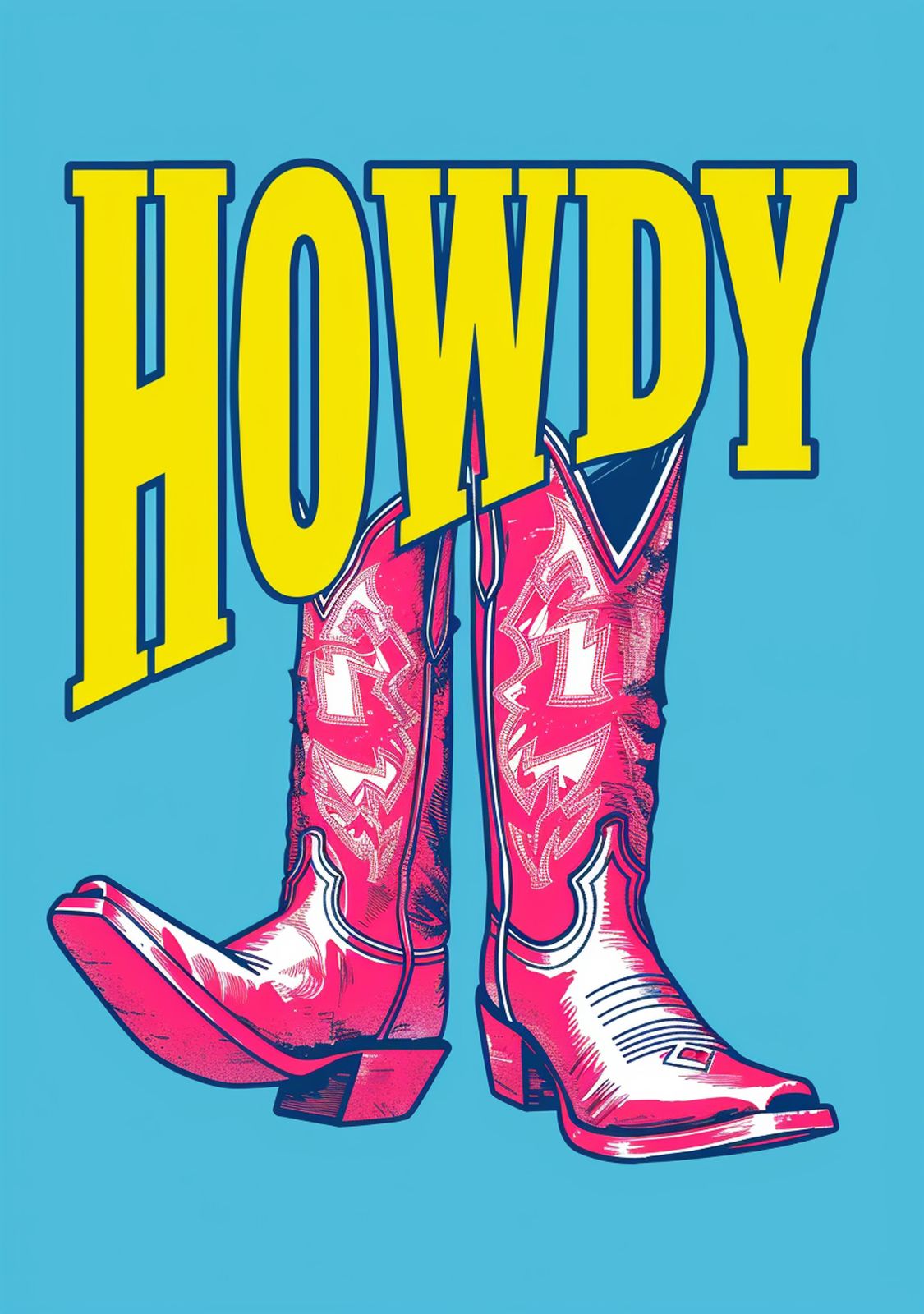 Retro Howdy Cowboy Boots Wall Art