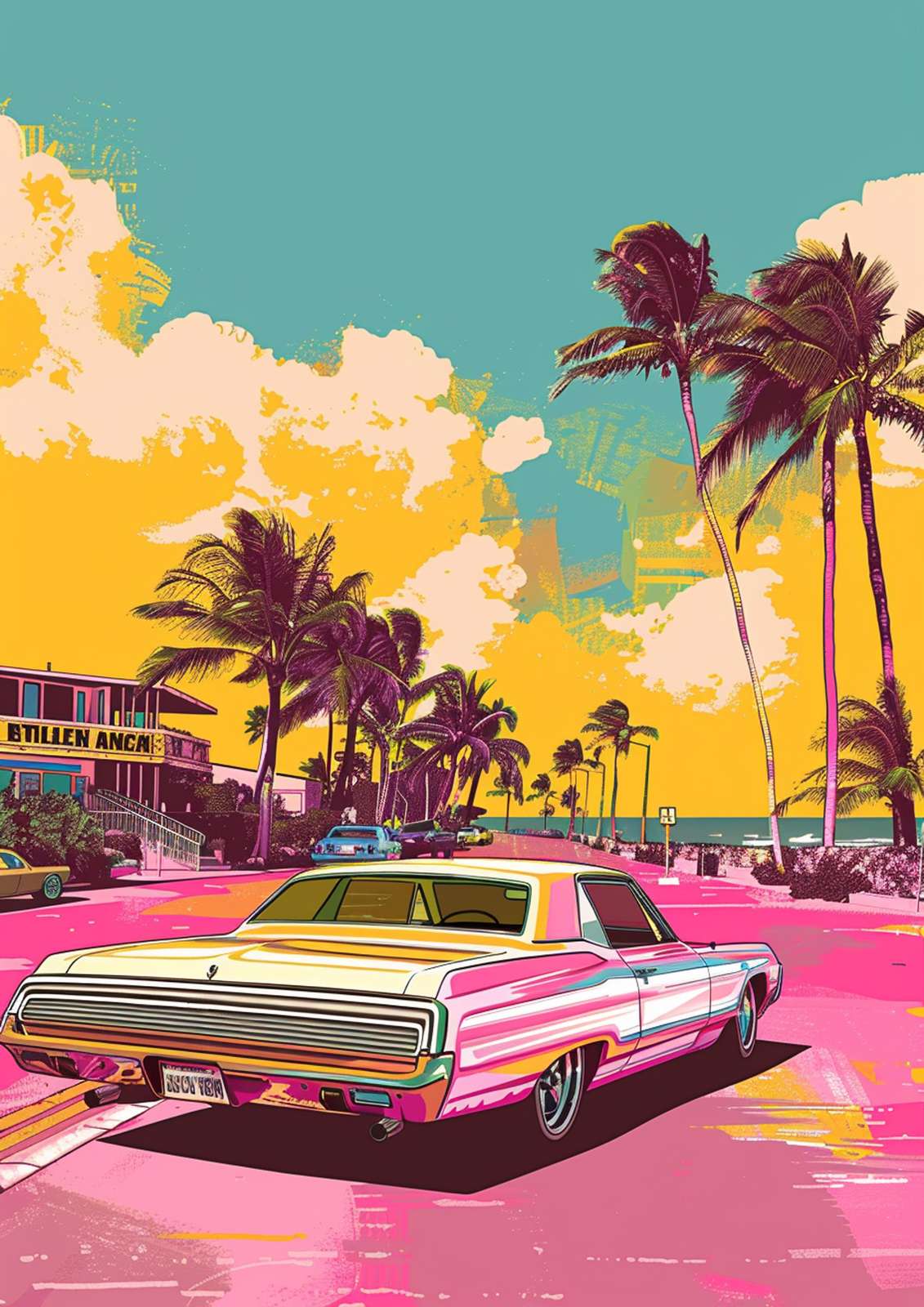 Retro Miami Vibes Car Wall Art