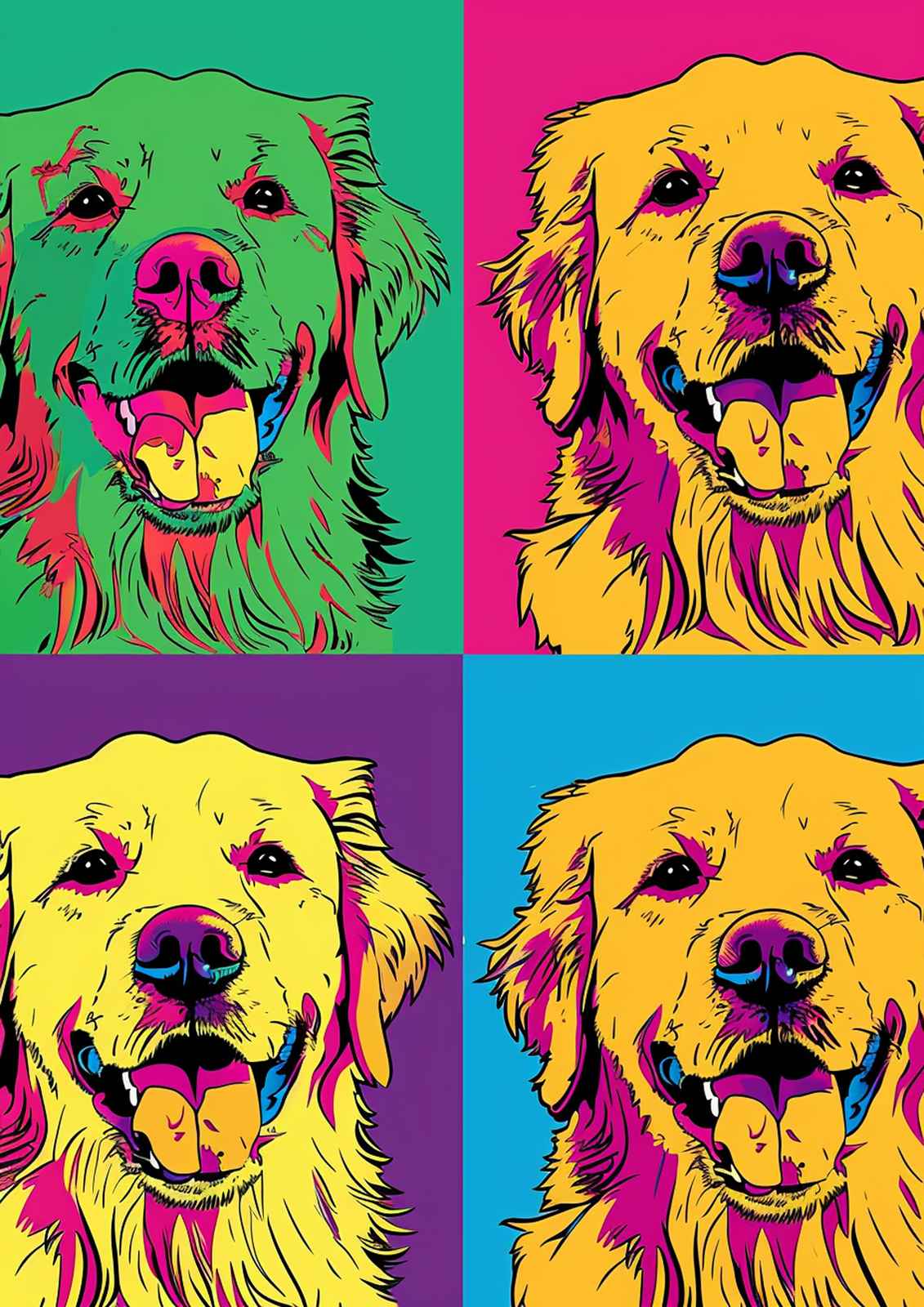 Pop Art Golden Retriever Quad Wall Art