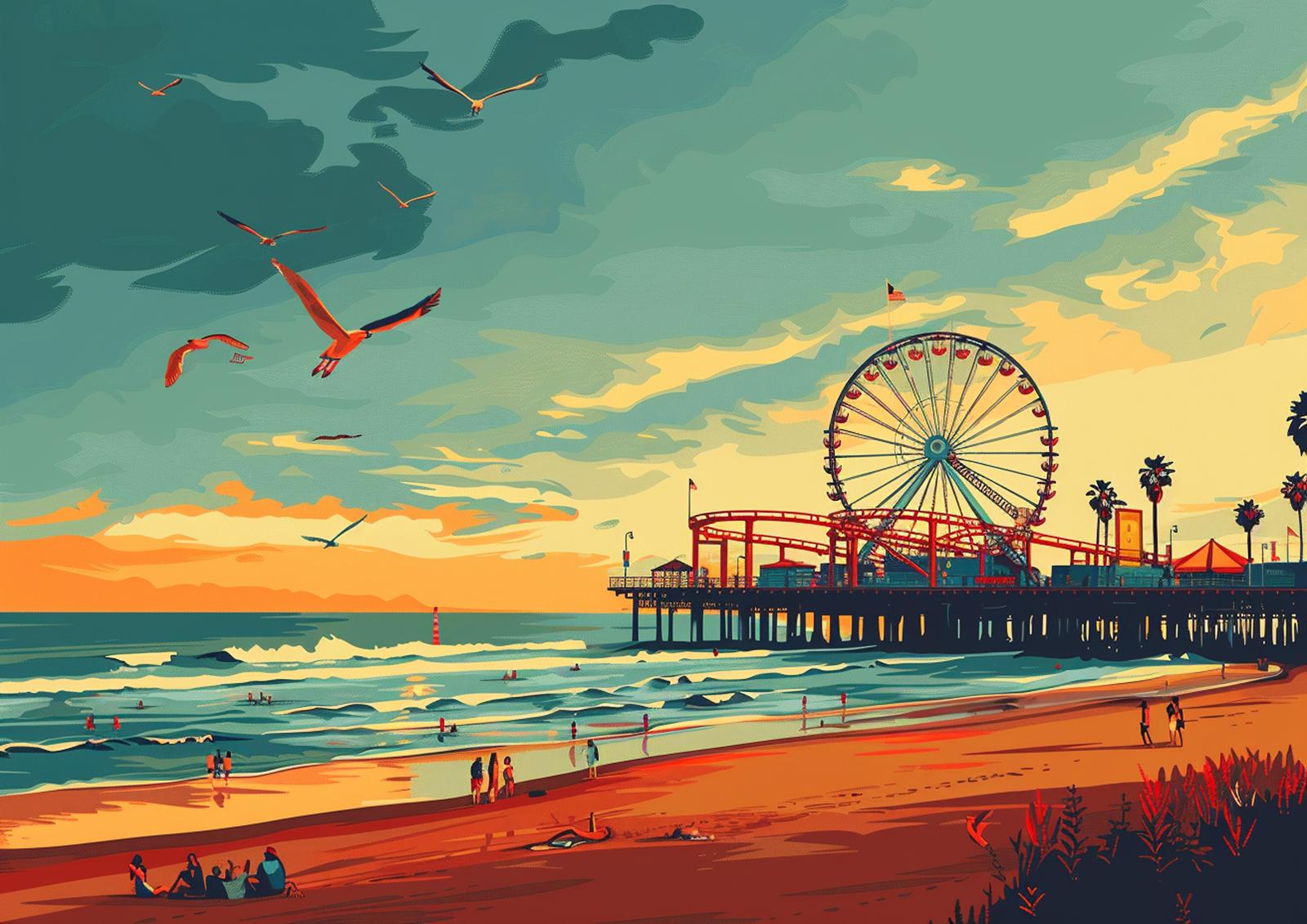 Coastal Vibes Ferris Wheel Beach Wall Art