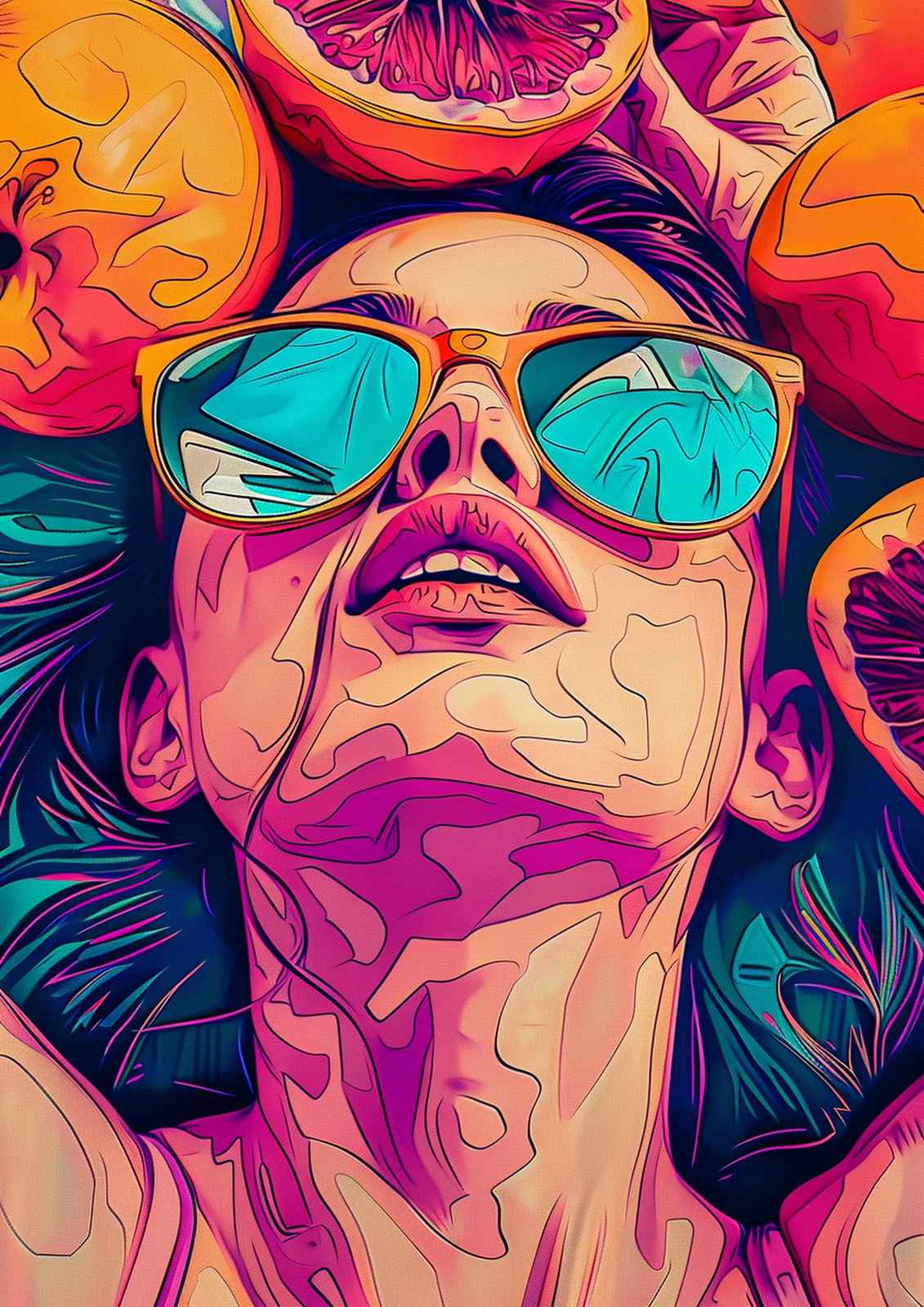 Vibrant Citrus Pop Art Woman Wall Art